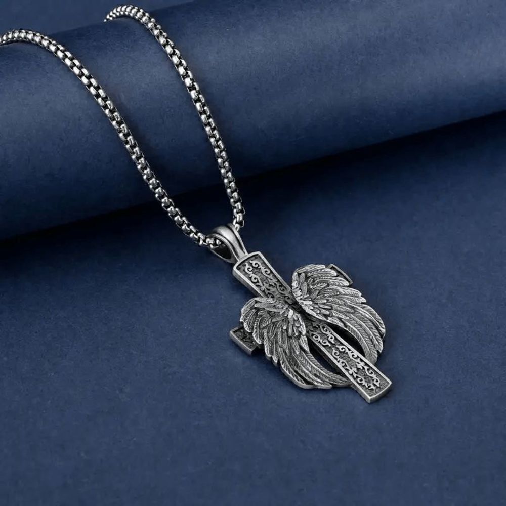 Angel Wings Stainless Steel Unisex Pendant Necklace - Picture 3 of 6